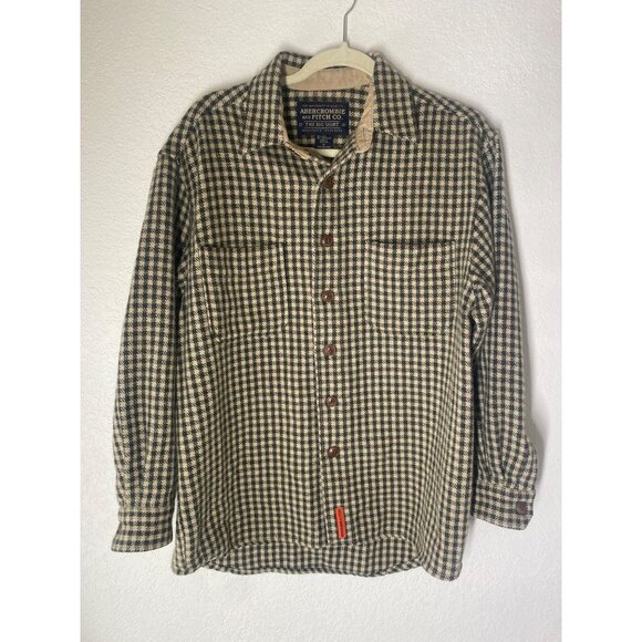 Abercrombie & Fitch Wool Blend Big Shirt Mens Size S Houndstooth Button Up Outdo - Picture 1 of 14